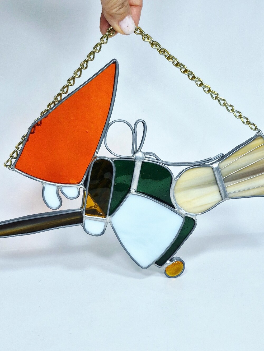 Handcrafted Stained Glass Witch Hat & Broom Suncatcher Halloween Decor